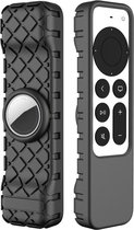 2-In-1 Siliconen Beschermhoes Geschikt Voor Apple TV (2021) (2e generatie Full HD/4K) En Apple Airtag Tracker Houder - Afstandsbediening Case Cover Hoesje Sleeve - Zwart