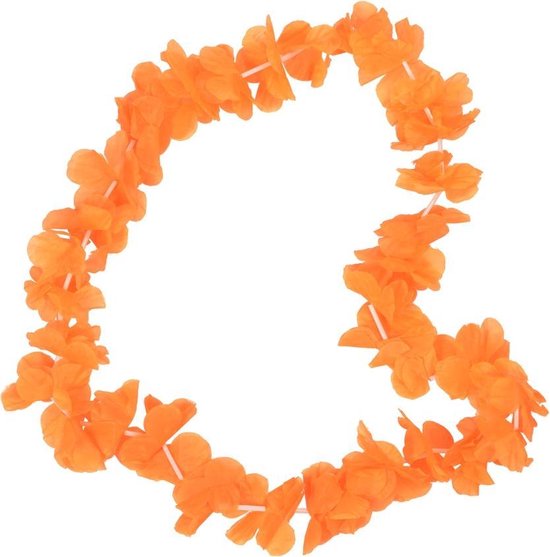 Hawaii slinger oranje bloemenkrans - Oranje accessoires oranje versiering - EK voetbal / Koningsdag - 92 cm