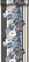 ESTAhome behang vintage bloemen taupe en donker paars - 138117 - 53 cm x 10,05 m