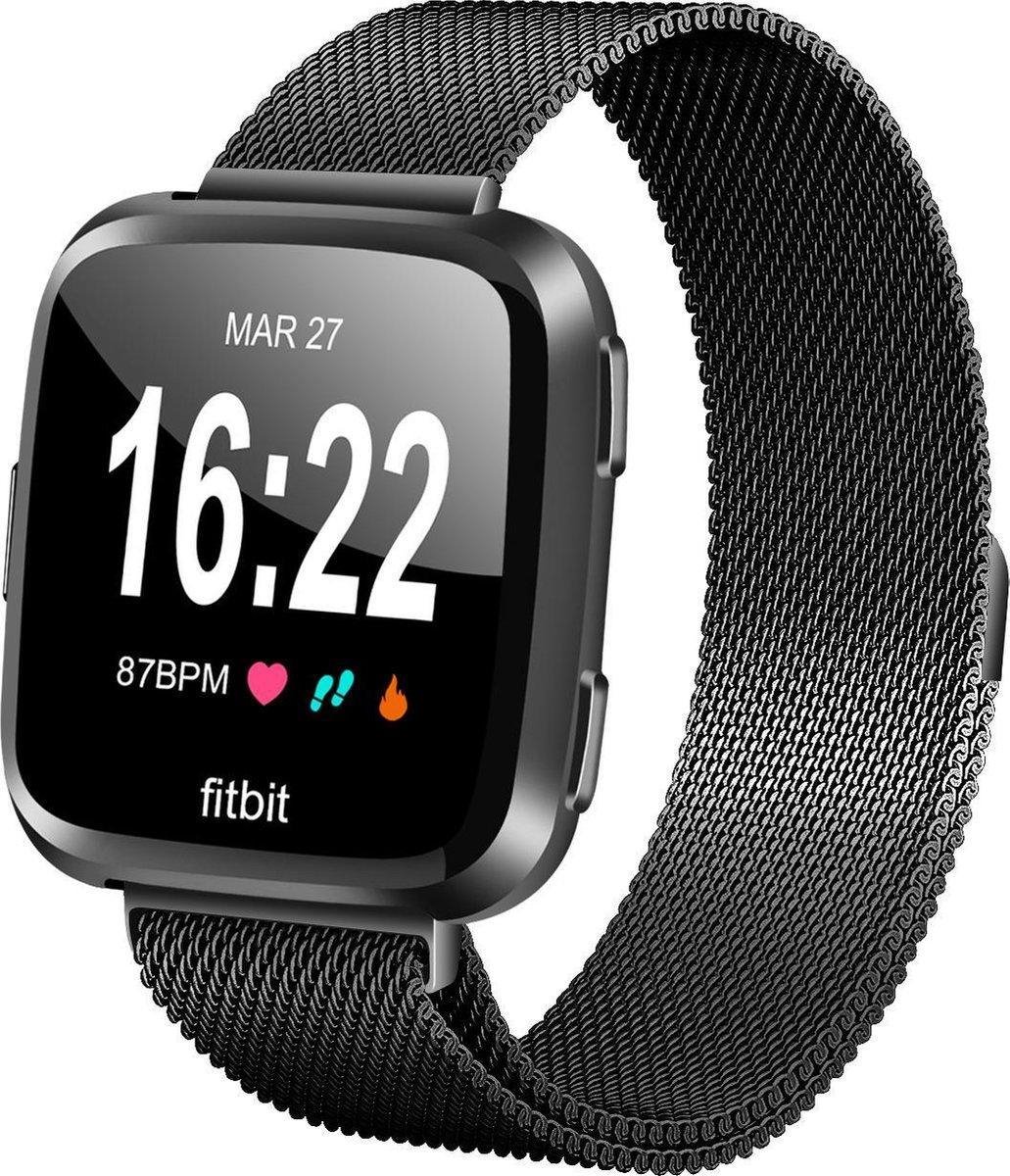 YPCd® Fitbit Versa - Versa 2 - Versa Lite bandje - Zwart - Milanees Roestvrij Staal - Large