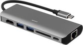 DELTACO USBC-1273 - USB-C Docking Station, HDMI, RJ45, USB 3.1, USB-C, SD kaart - aluminium, space grey