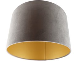 Olucia - MADELYN - Fluwelen Lampenkap - Grijs / Goud - Geschikt voor Hal/Woonkamer/Slaapkamer/Kantoor - Vorm: Rond