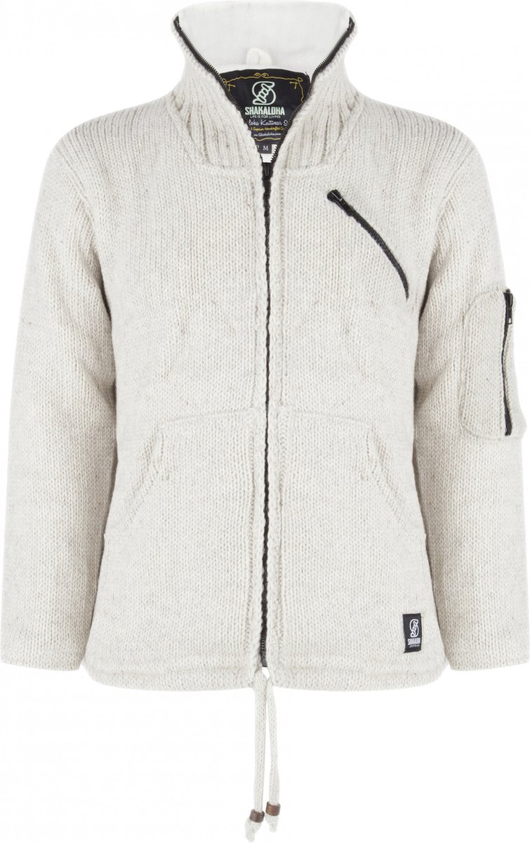 Gebreid Wollen Heren/Uni Vest van Schapenwol met Polyester Fleece voering en hoge kraag SHAKALOHA M Crush Collar Beige