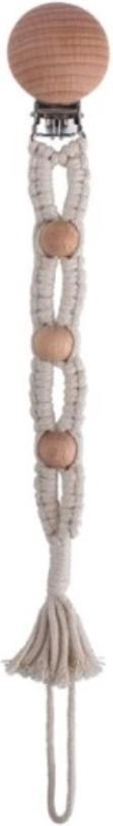 Grannies - Speenkoord Tino- Fopspeenspeenketting - Geknoopt - Katoen - Puur - Natuurlijk - Houten Clip en Kralen - babyshower - Kraamcadeau - Ecru