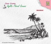 IFS039 - achtergrond Clearstamp Nellie Snellen - marine - "tropical coast" - tropisch eiland palmbomen - stempel vakantie
