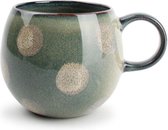 Mok / beker - 40cl - rond - donker groen / kaki groen met bollen