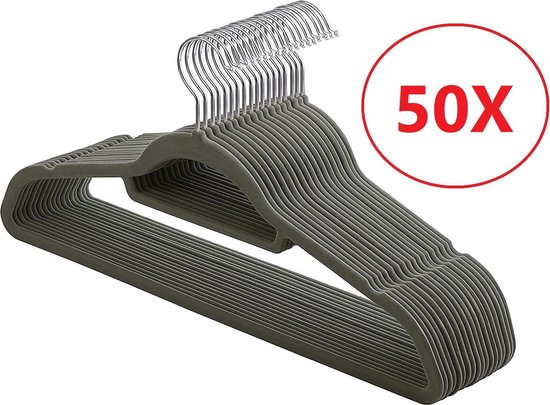 straal Verwant legering Kledinghangers anti slip fluweel Grijs 50 st met fluwelen Antislip en  Inkepingen -... | bol.com