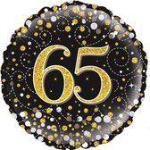 Glitter helium folie-ballon 65  jaar zwart goud 46cm.