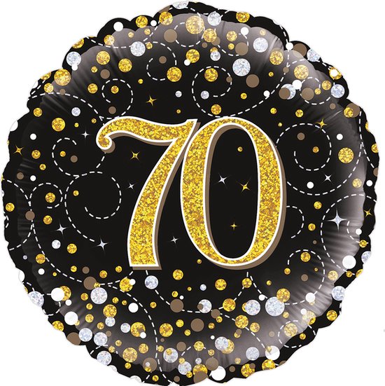 Glitter helium folie-ballon 70  jaar zwart goud.