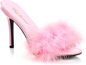 Classique-01F marabou slipper met hak baby roze - (EU 45 = US 14) - Fabulicious