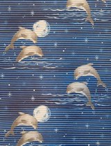Ikado  Antislipmat op maat, dolfijnen blauw  65 x 400 cm