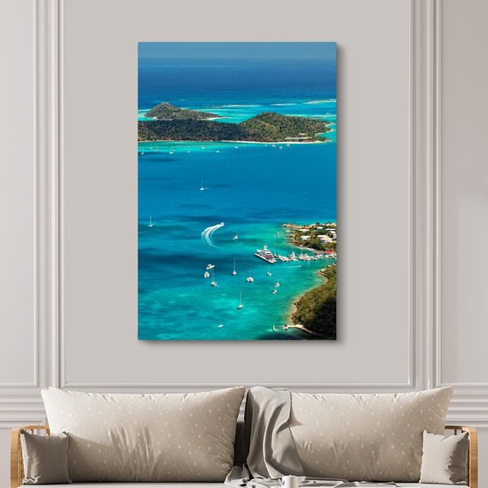 Caribbean Harbor Canvas 120x180 cm - Tirage photo sur toile (Décoration murale salon / chambre) XXL / Grand format!