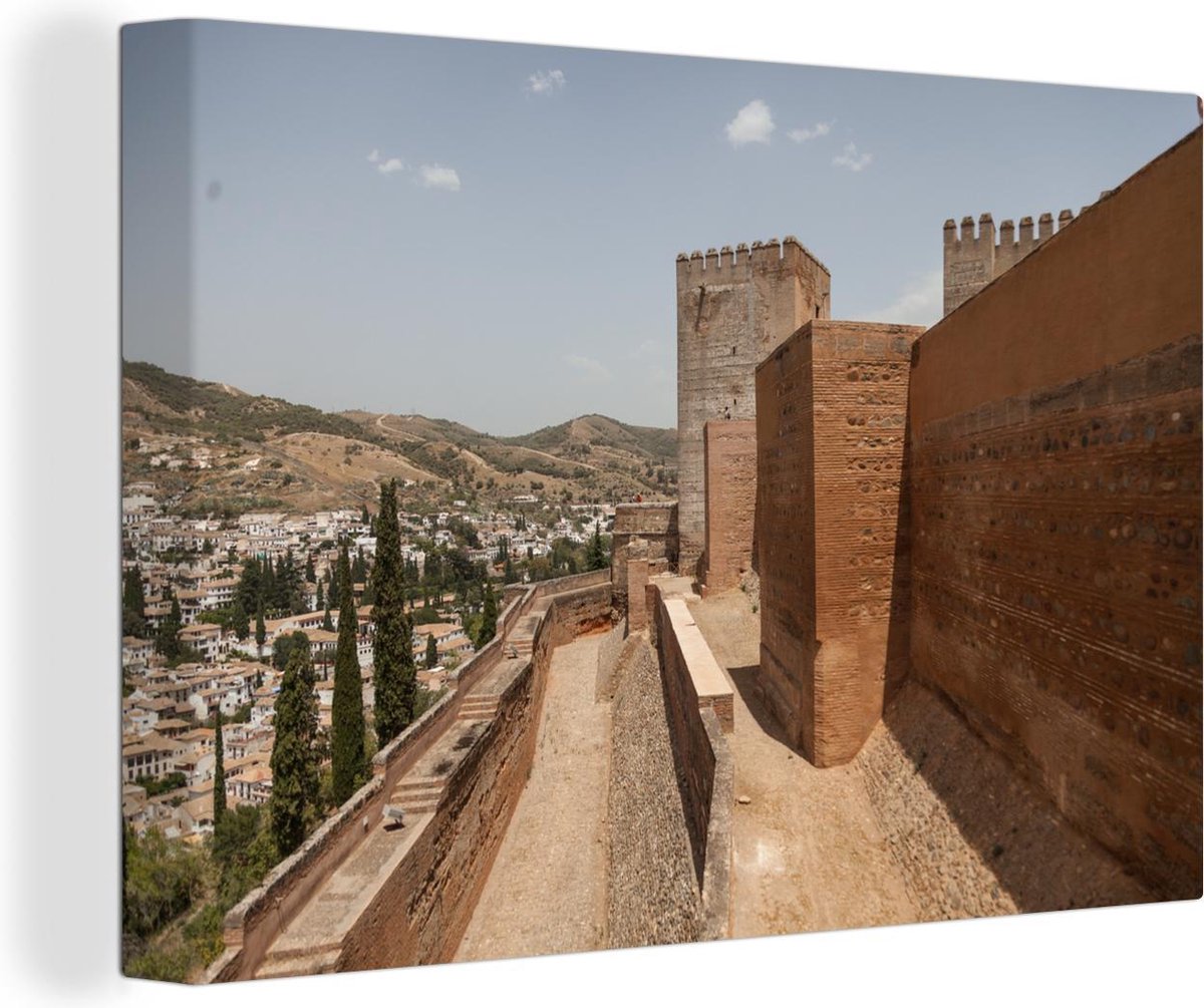 Canvas Schilderij De buitenmuren van het Alhambra in Spanje - 60x40 cm - Wanddecoratie - OneMillionCanvasses