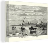 Canvas Schilderij Zwart-wit illustratie van het strand bij Buenos Aires in Argentinië - 40x30 cm - Wanddecoratie