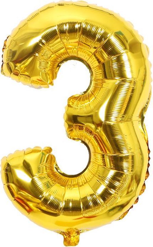Cijfer ballon 3 jaar Babydouche - goud folie helium ballonnen - 100 cm - gouden drie verjaardag versiering