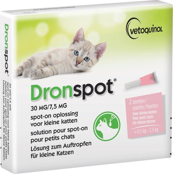 Foto: Dronspot spot on ontwormingsmiddel voor kleine katten 0 5 2 5 kg 2 pipetten