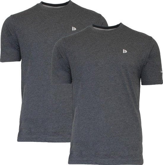 Twee donkergrijze Donnay T-shirts met logo op borst.