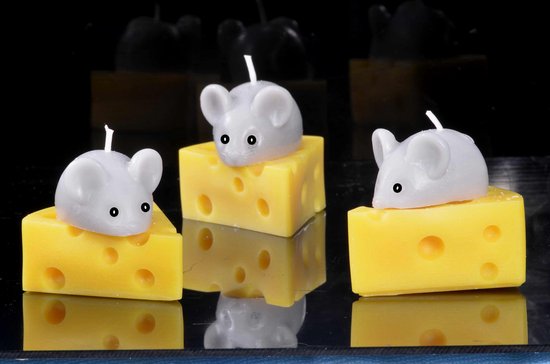 Muis met kaas kaars, 3 stuks, met de hand gemaakte kaars door Candles by Milanne - BEKIJK VIDEO
