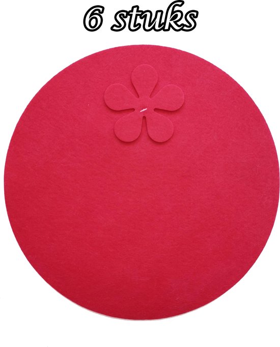 Placemat 6 stuks Vilt Rond 37 cm Rood