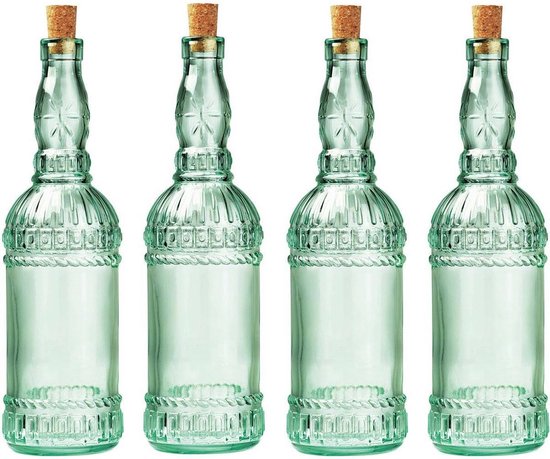 4x stuks glazen fles/karaf met kurk en dop 71 cl - Waterflessen/Karaffen |  bol.com
