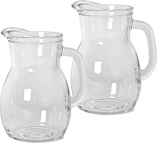 2x stuks glazen sap/waterkannen 1 liter - Sapkannen/waterkannen/schenkkannen