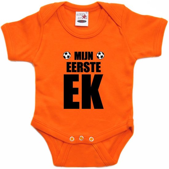 Oranje fan romper voor babys - mijn eerste ek - Holland / Nederland supporter - EK/ WK baby rompers / outfit 56