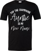 Dames T-shirt voor tante-Pop the champagne auntie is my new name-Maat XXL