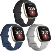 YONO Fitbit Versa 3 / 4 / Sense Bandjes Set – Siliconen – Zwart / Donkerblauw / Grijs – 3 Pack – Small