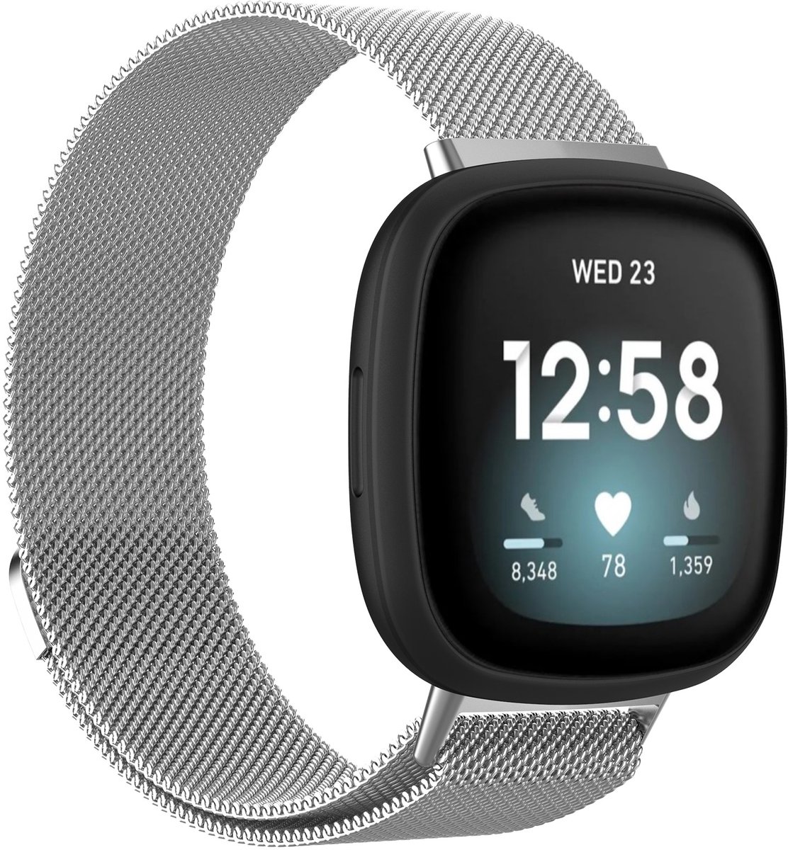 123watches milanese band - zilver - ML - Geschikt voor Fitbit Versa 3 & 4 / Sense