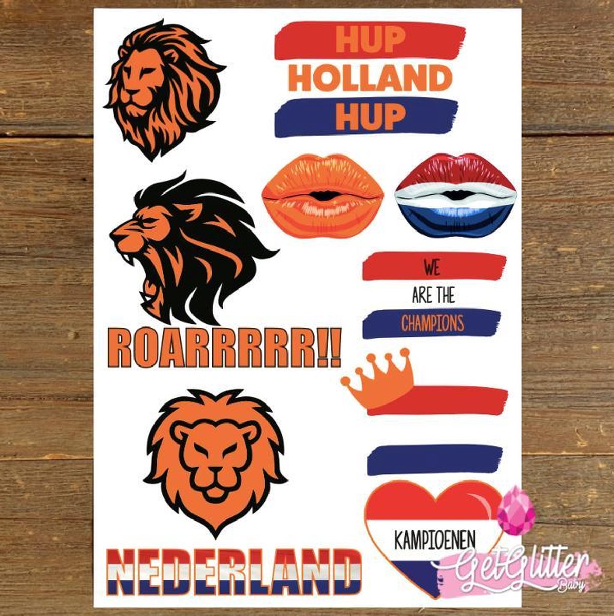 GetGlitterBaby® Plak Tattoos Voetbal / Tijdelijke Tattoo Sticker / Nep Tatoeage / Rood Wit Blauw Oranje Gezicht en Lichaam Schmink Versiering - Nederland / Nederlandse Vlag / Nederlands Elftal