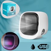 Bewello® - Mini USB Ventilator met Luchtkoeler - Kleine Tafelventilator Airco - Wit - Mobiele Water Aircooler - met LED moodlight - Fluisterstil