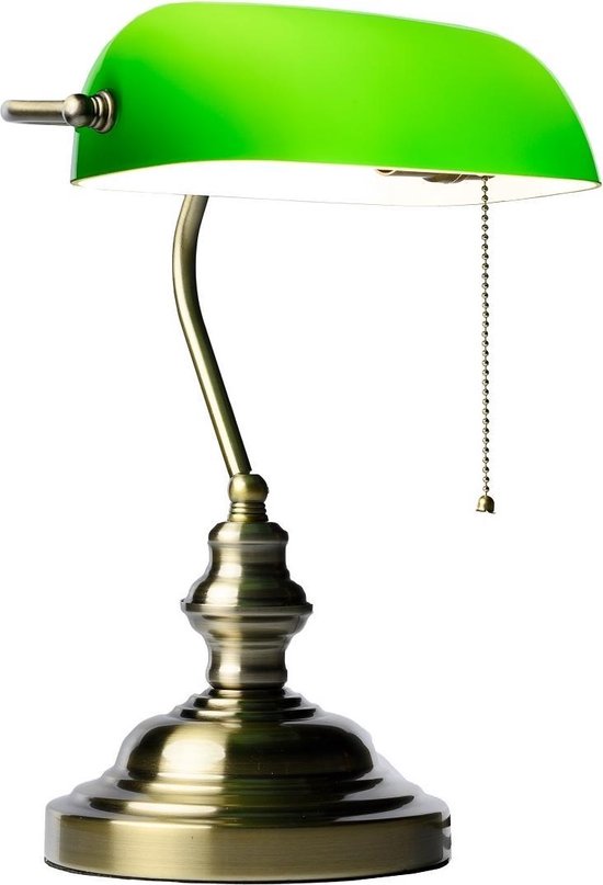 Specilights Lampe de notaire - Lampe de bureau verte avec interrupteur à tirette - Lampe de banquier avec E27