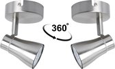 Proventa draaibare LED Plafondspots Opbouw incl. GU10 ledlamp - 2 stuks - Zilver