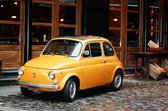 Tuinposter - Auto - Fiat 500 in geel / beige / bruin / zwart  - 120 x 180 cm.