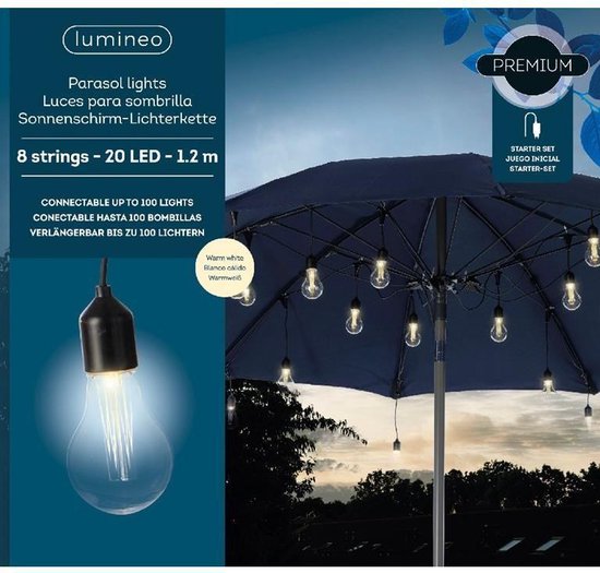 Doe een poging Aanwezigheid Memoriseren Lumineo Led Parasolverlichting - Lichtsnoer - Partylights -  Sfeerverlichting tuin -... | bol.com