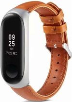 Leer Smartwatch bandje - Geschikt voor  Xiaomi Mi Band 5 leren bandje - bruin - Horlogeband / Polsband / Armband
