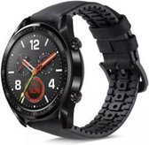 Leer, Siliconen Smartwatch bandje - Geschikt voor  Huawei Watch GT siliconen / leren bandje - zwart - 42mm - Horlogeband / Polsband / Armband