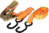 Toolland Spanband, tweedelig, met ratel en S-haken, voor het vastzetten van lichte ladingen, max. 500 kg, polyester, oranje, 4.5 m x 25 mm, 1 stuk