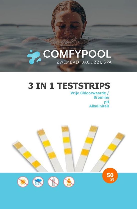 Comfypool 3 in 1 Zwembad test strips Chloor, pH, Alkaliniteit 50 stuks