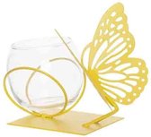 TheeLichthouder Metaal Rond - Waxinelichthouder - Butterfly 1x Glass cup ø8cm Geel  - ø13cm