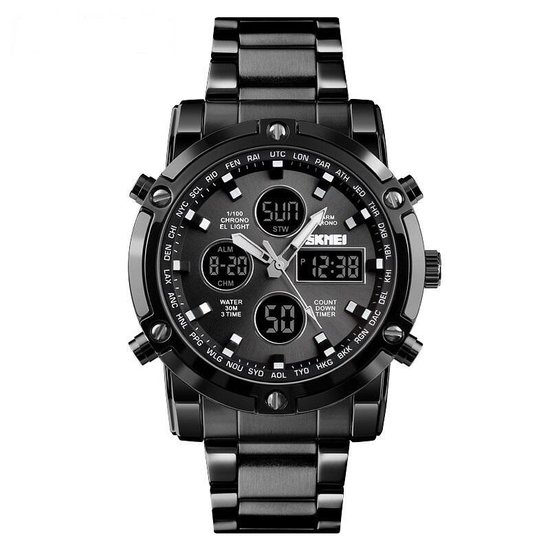 Horloges voor mannen - Mat Zwart - Roestvrijstaal Design - Heren Horloge - Waterdicht- Kerst cadeau
