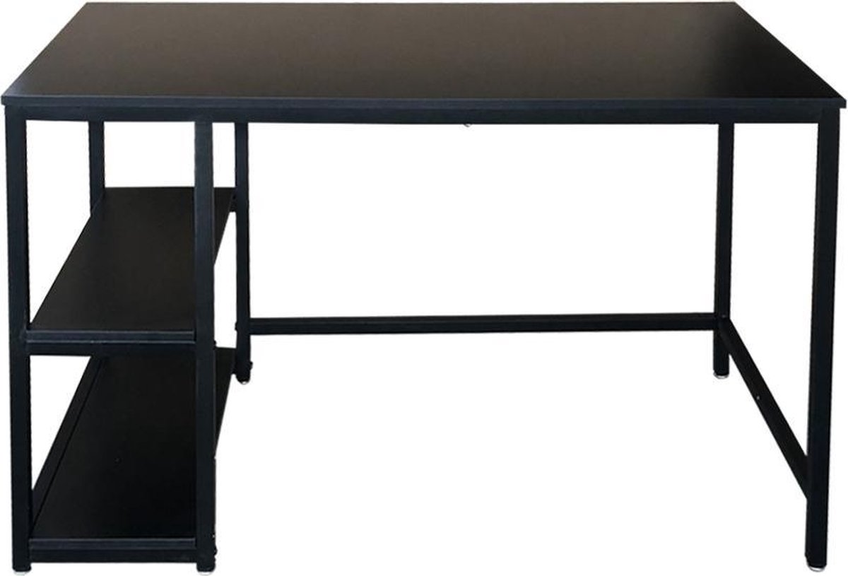 Bureau industrieel Stoer - computertafel - met opbergplanken - zwart