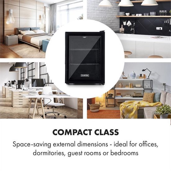Klarstein Mini-Koelkast Brooklyn 42 Glazen Deur LED 42L - Minikoelkast Minibar Drankkoeler - 12-18°C Compressorkoeling - voor Hotelkamer voor Slaapkamer - Compact - Mini Fridge - Hotelkoelkast - Kleine Koelkast - Compact Koelkast van Klarstein — afbeelding 5