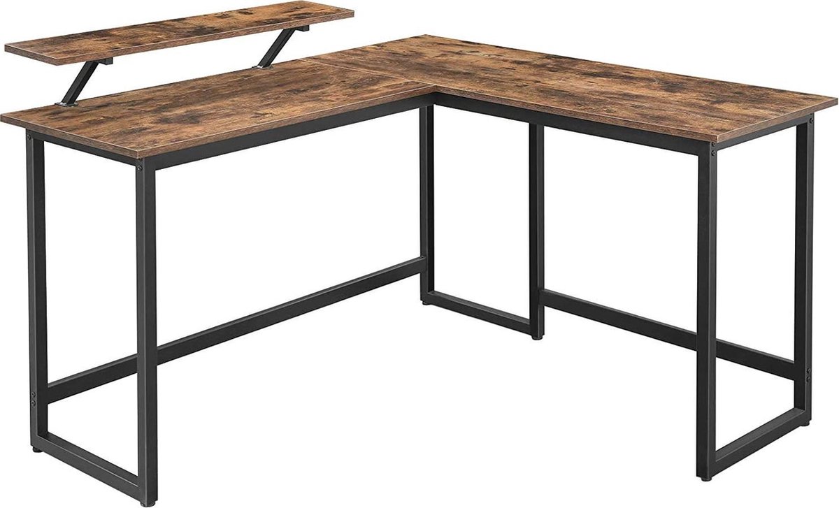 Hoppa! computertafel - 140x130x76/91,5cm - spaanplaat/metaal - bruin/zwart