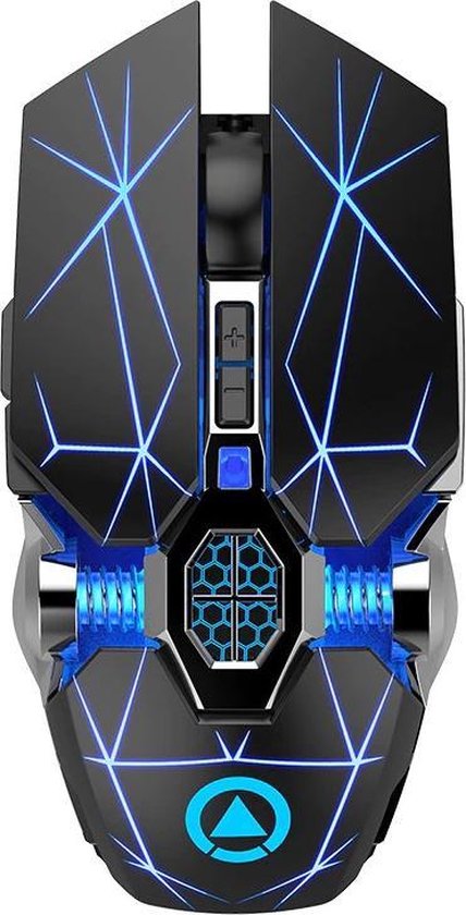 Elementkey DML3 Draadloze USB 2.4Ghz Gaming Muis met 7 Kleuren verlichting- Stille Optische Ergonomische muis – 1600 DPI -  Zwart