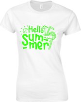 HELLO SUMMER Dames TSHIRT - Neon tekst Groen - Zomer t-shirt- SMALL