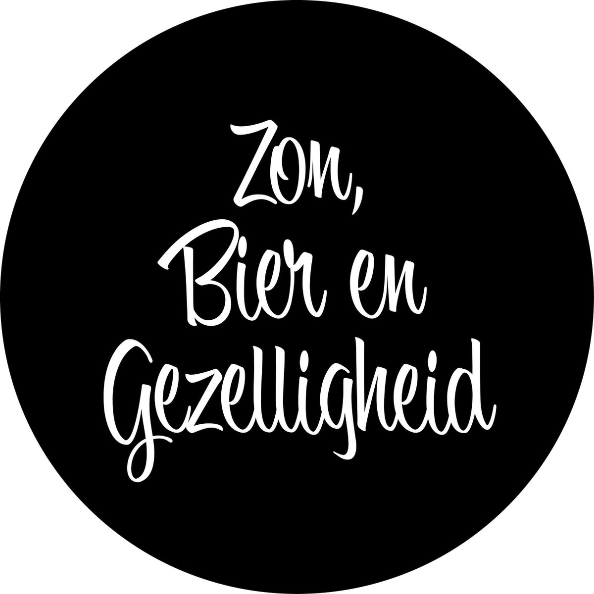 Muurcirkel Zon bier gezelligheid - buiten of binnen - zwart wit- tuindecoratie - Ø50 cm