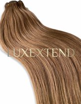 LUXEXTEND Weave Hair Extensions #6 | Human hair Brown | Human Hair Weave | 60 cm - 100 gram | Remy Sorted & Double Drawn | Haarstuk | Extensions Haar | Extensions Human Hair | Echt
