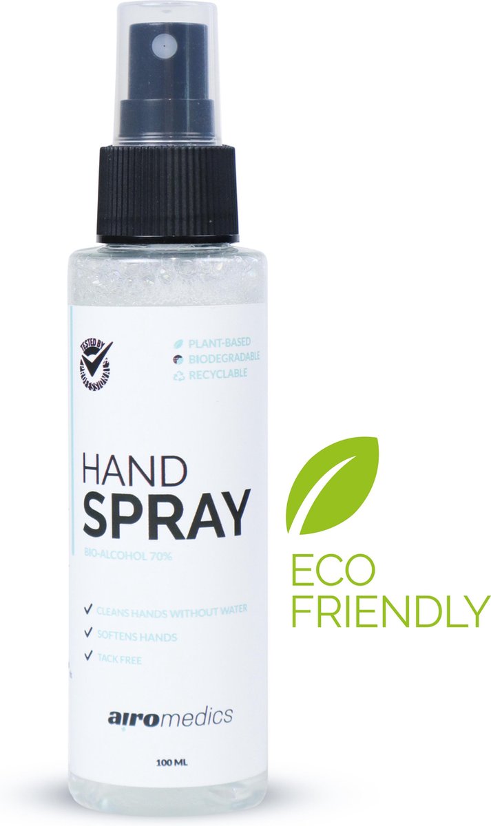 Goedkoopste Airomedics Handspray 100 ml | Handalcohol formule met Bio-Ethanol | Vrij van Microplastics