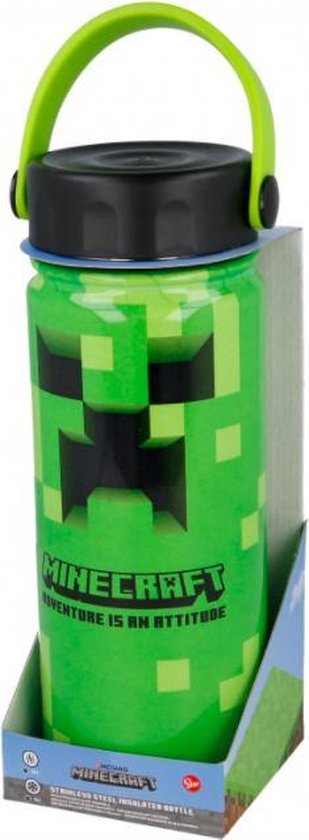 DUBBELWANDIGE ROESTVRIJSTALEN THERMOSKAN -  FLES 530 ML MINECRAFT